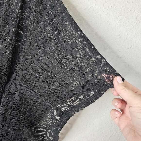 Black Lace Womens Swim Cover Tie Strings Tassels V Neck Elastic Waist - Picture 4 of 8